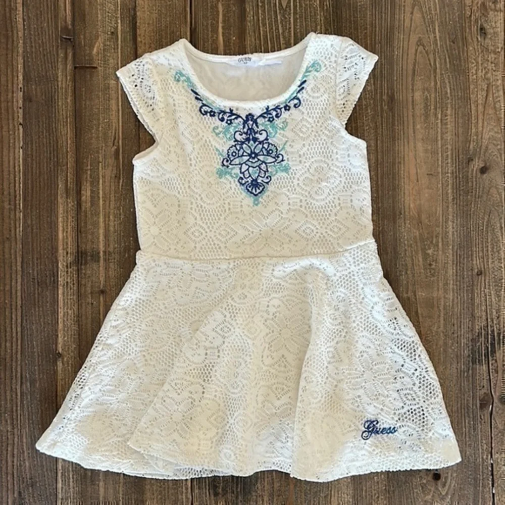 Guess Dress Lace Fabric Size 3/4 T White & Blue details